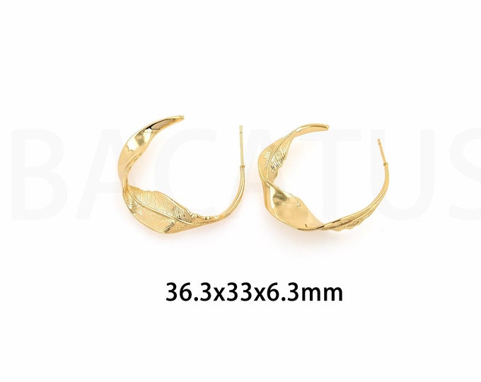 Fashion Earrings,18K Gold Filled Party Earrings,MicroPave CZ Plant Earrings, Pierced Earrings,DIY Jewelry Supplies,36.3x33x6.3mm