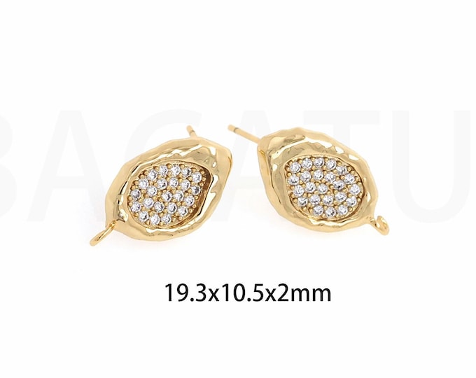 Pierced Earrings,Drop Earrings, 18K Gold Filled Dainty Earrings,Micropavé CZ Drop Earrings,Round Earrings,DIY Jewelry Supplies,19.3x10.5x2mm