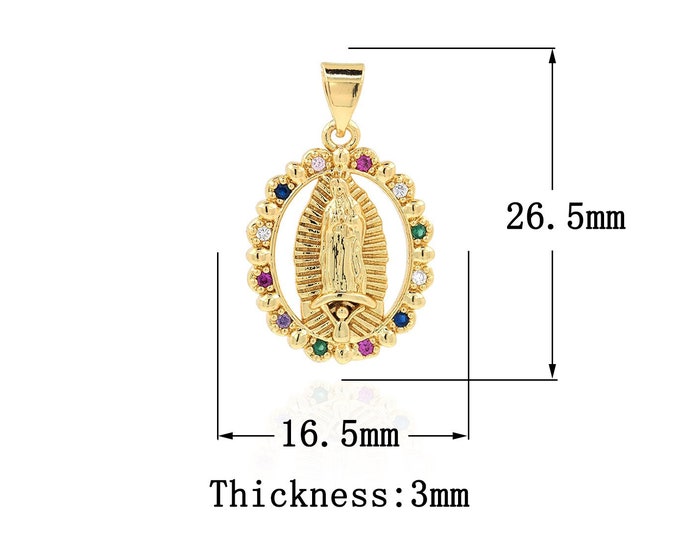 18K Gold Filled Virgin Mary Pendant,Gold Dainty CZ Religion Charms,Catholic Charm Bracelet Necklace for DIY Jewelry Making Supply