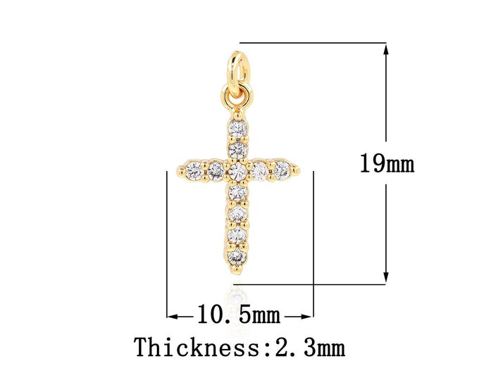 18K Gold Filled CZ Cross Pendant,Gold Dainty Religion Charms,Christian Charm Bracelet Necklace for DIY Jewelry Making Supply