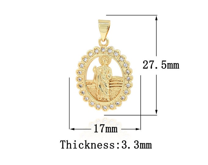 18K Gold Filled Saint Jude Pendant,Gold Dainty St.Juda Charms,CZ Religion Charm Bracelet Necklace for DIY Jewelry Making Supply