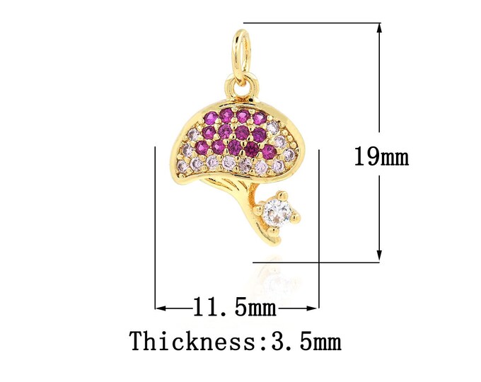 18K Gold Filled CZ Mushroom Pendant,Gold Dainty Mushroom Charms,Mushroom Charm Bracelet Necklace for DIY Jewelry Making Supply