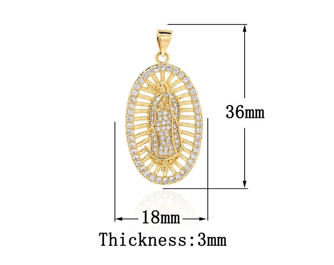18K Gold Filled CZ Virgin Mary Pendant,Gold Dainty Religion Charms,Catholic Charm Bracelet Necklace for DIY Jewelry Making Supply