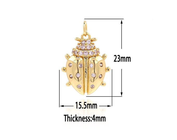 18K Gold Filled Ladybug Pendant,Gold Insect Charms,CZ Insect Charm Bracelet Necklace for DIY Jewelry Making Supply