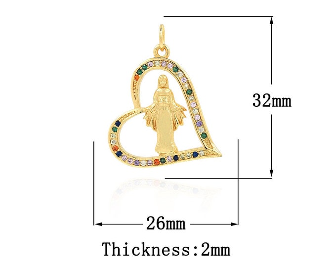 18K Gold Filled Angel Pendant,Gold Dainty Heart Charms,CZ Angel Charm Bracelet Necklace for DIY Jewelry Making Supply