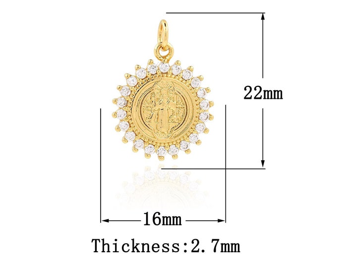 18K Gold Filled CZ Jesus Pendant,Gold Dainty Religion Charms,Christian Charm Bracelet Necklace for DIY Jewelry Making Supply