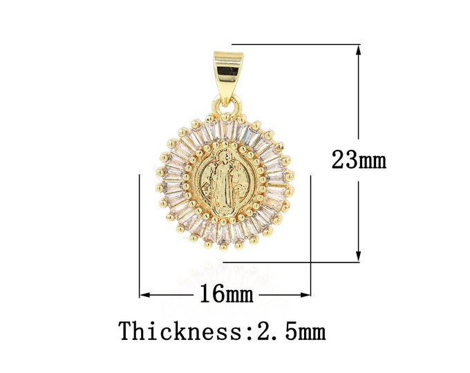 18K Gold Filled Saint Jude Pendant,Gold Dainty Religion Charms,CZ St.Juda Charm Bracelet Necklace for DIY Jewelry Making Supply