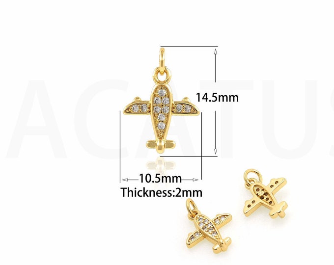 18K Gold Filled Airplane Model Pendant,Gold Dainty CZ Airplane Model Charms,Simple Charm Bracelet Necklace for DIY Jewelry Making Supply