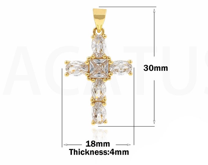 Gold Dainty CZ Christian Charms,18K Gold Filled Cross Pendant,Religion harm Bracelet Necklace for DIY Jewelry Making Supply