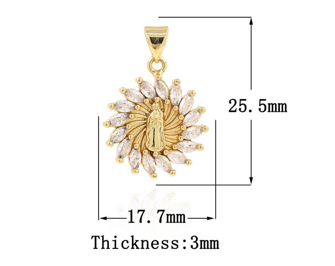 18K Gold Filled Virgin Mary Pendant,Gold Dainty CZ Religion Charms,Catholic Charm Bracelet Necklace for DIY Jewelry Making Supply