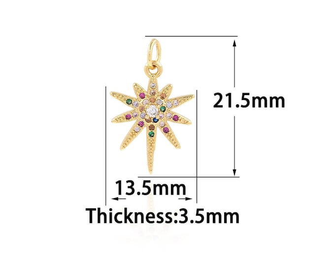 18K Gold Filled North Star Pendant,Gold Dainty Star Charms,CZ Star Charm Bracelet Necklace for DIY Jewelry Making Supply,11x16x1mm