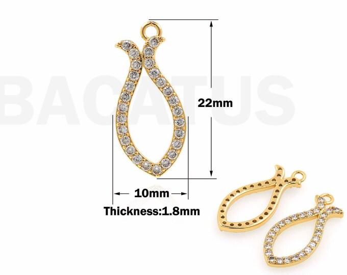 Rose Flower Pendant, Line Charm, 18K Gold Filled Necklace, Micropavé CZ Rose Charm, Hollow Pendant, DIY Jewelry Supplies, 22x10x1.8mm