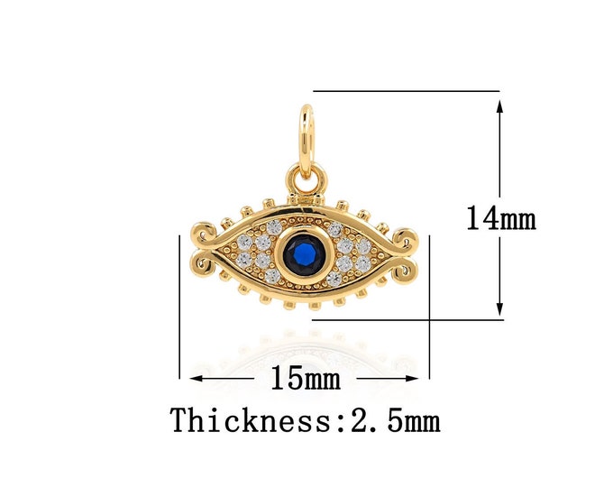 18K Gold Filled Devil Eye pendant,Gold Oval Charms,Eye Charm Bracelet Necklace for DIY Jewelry Making Supply