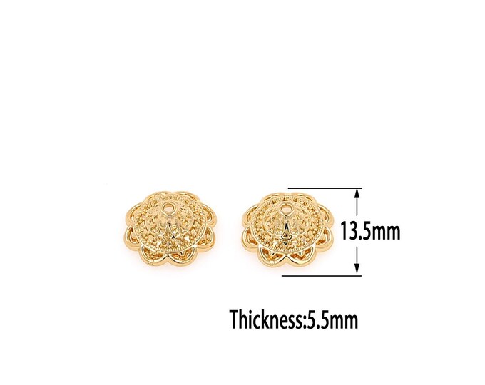 18K Gold Filled Flower Beads Cap,Gold Flat Beads Cap, DIY Bracelet Necklace Earrings Jewelry Making
