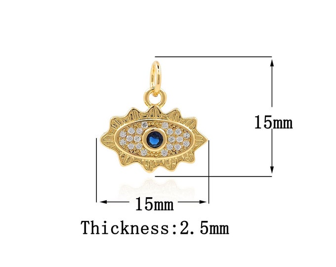 18K Gold Filled Devil Eye pendant,Gold Oval Charms,Eye Charm Bracelet Necklace for DIY Jewelry Making Supply