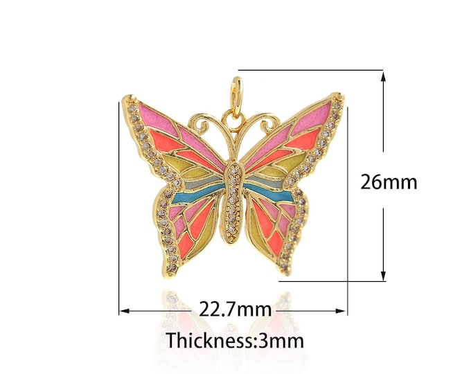 18K Gold Filled Butterfly Pendant, Gold Insect Charms, Enamel Butterfly Charm Bracelet Necklace, Suitable for DIY Jewelry Making Supply