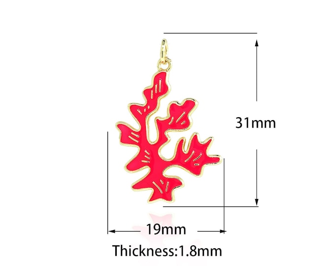 Red Coral Charm 18K Gold Filled Coral Pendant Coral Necklace Enamel Charm DIY Jewelry Supplies