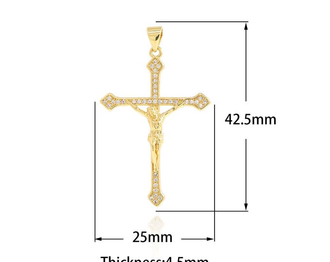 Gold Dainty CZ Christian Charms,18K Gold Filled Cross Pendant,Religious Charm Bracelet Necklace for DIY Jewelry Making Supply