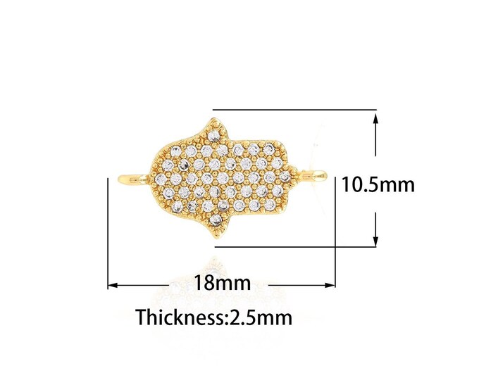 18K Gold Filled Fatima Connector,Gold Dainty CZ Hamsa Connector,Hand Connector Bracelet Necklace for DIY Jewelry Making Supply