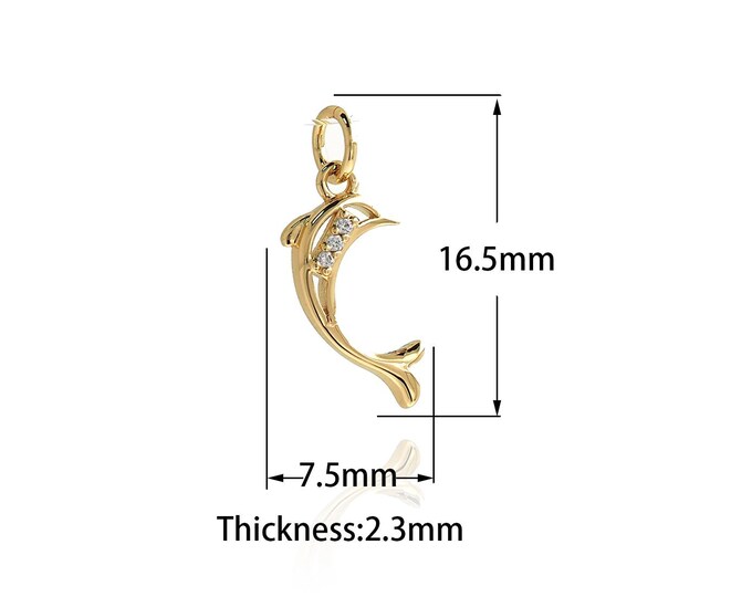 MicroPave CZ Gold Dolphin Pendant Gold Dolphin Pendant Marine Life Jewelry Necklace Beach Charm Jewelry Supply