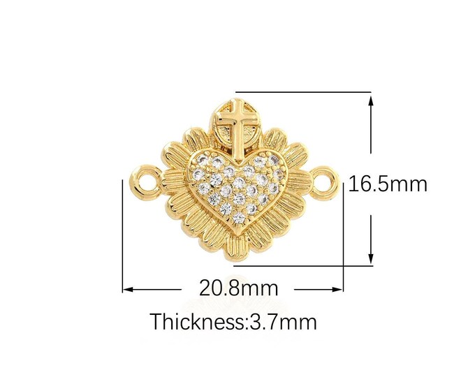 18K Gold Filled Heart Connector,Gold Dainty CZ Heart Connector,Simple Connector Bracelet Necklace for DIY Jewelry Making Supply