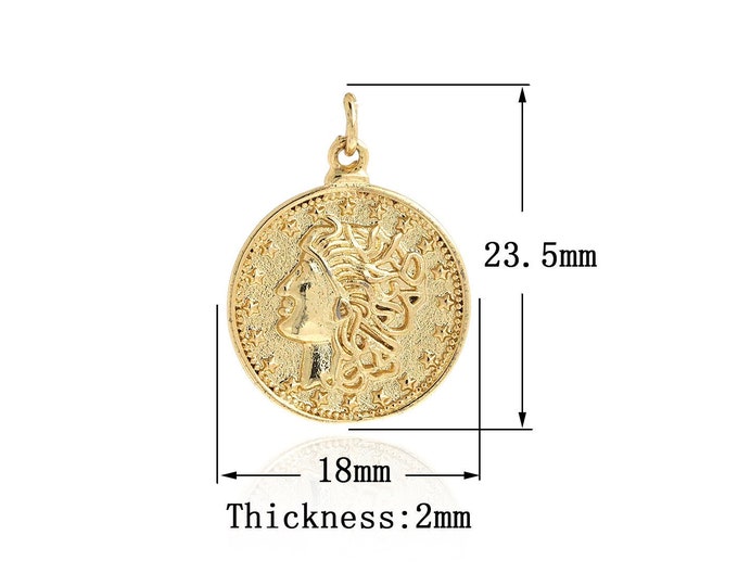 18K Gold Filled Figure Pendant, Coin Necklace, Figure Charm,Round Pendant, Coin Pendant, DIY Jewelry Supplies, 23.5x18x2mm