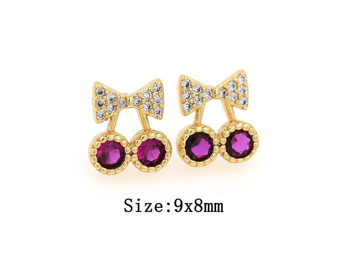 18K Gold Filled CZ Cherry Stud Earrings,Gold Cherry Stud Earrings,Cherry Stud Earrings,Gift for Her