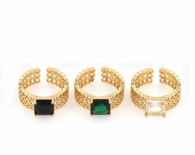 Square Rings, 18K Gold Filled Adjustable Rings, Gold Split Rings, Statement Rings, Micro Pavé CZ Fashion Rings, Thick Rings,