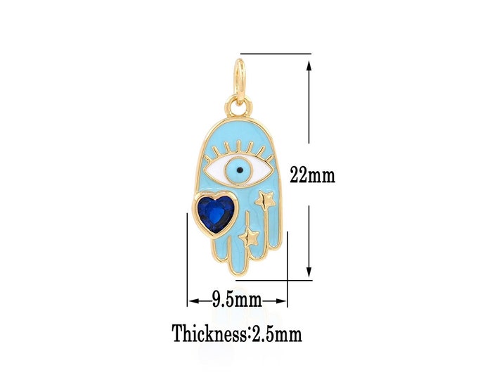 18K Gold Filled Devil Eye Pendant,Enamel Hamsa Charms, CZ Lucky Eye Charm Bracelet Necklace for DIY Jewelry Making Supply