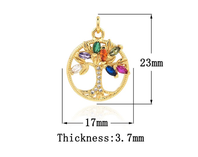 18K Gold Filled CZ Tree of Life Pendant,Gold Dainty Tree  Charms,Tree Charm Bracelet Necklace for DIY Jewelry Making Supply