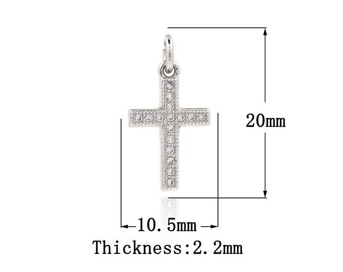 Silver Filled CZ Cross Pendant,Silver Dainty Religion Charms,Christian Charm Bracelet Necklace for DIY Jewelry Making Supply