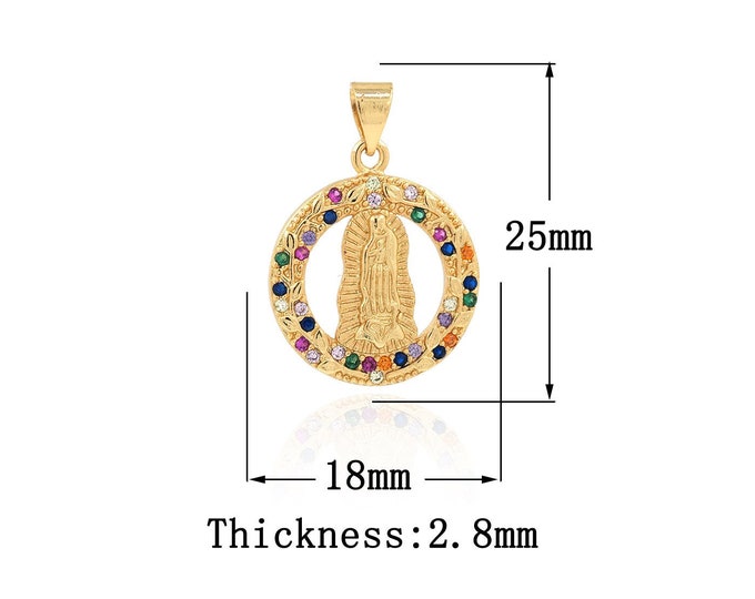 18K Gold Filled CZ Virgin Mary Pendant,Gold Dainty Religion Charms,Catholic Charm Bracelet Necklace for DIY Jewelry Making Supply