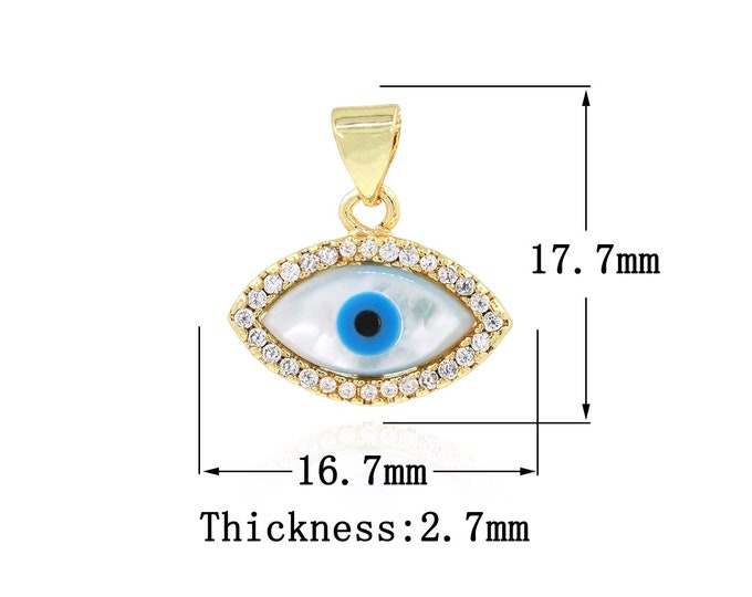 Micro-Pave CZ Eye Pendant Suitable for Bracelets, Jewelry Products, Greek Eye Charm, Necklaces, 18K Gold Filled Eye Jewelry 17.7x16.7x2.7mm