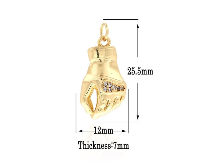 18K Gold Filled Hand Pendant, Gold Slap Charms, CZ Gesture Charm Bracelet Necklace, Suitable for DIY Jewelry Making Supply