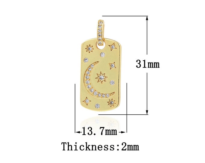 18K Gold Filled Square Pendant,Gold Dainty Moon Charms,CZ Star Charm Bracelet Necklace for DIY Jewelry Making Supply