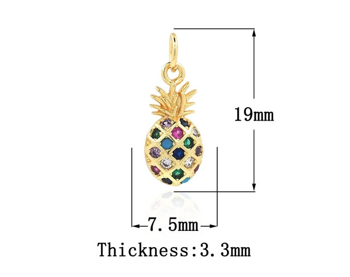 18K Gold Filled CZ Pineapple Pendant,Gold Dainty Pineapple Charms,Pineapple Charm Bracelet Necklace for DIY Jewelry Making Supply
