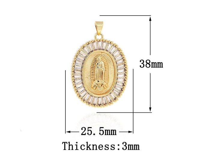 18K Gold Filled Virgin Mary Pendant,Gold Dainty CZ Religion Charms,Catholic Charm Bracelet Necklace for DIY Jewelry Making Supply