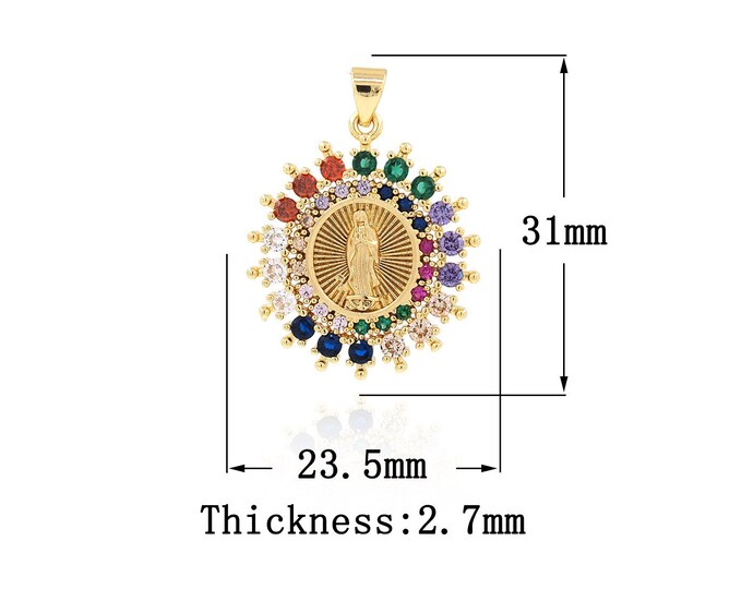 18K Gold Filled Virgin Mary Pendant,Gold Dainty CZ Religion Charms,Catholic Charm Bracelet Necklace for DIY Jewelry Making Supply