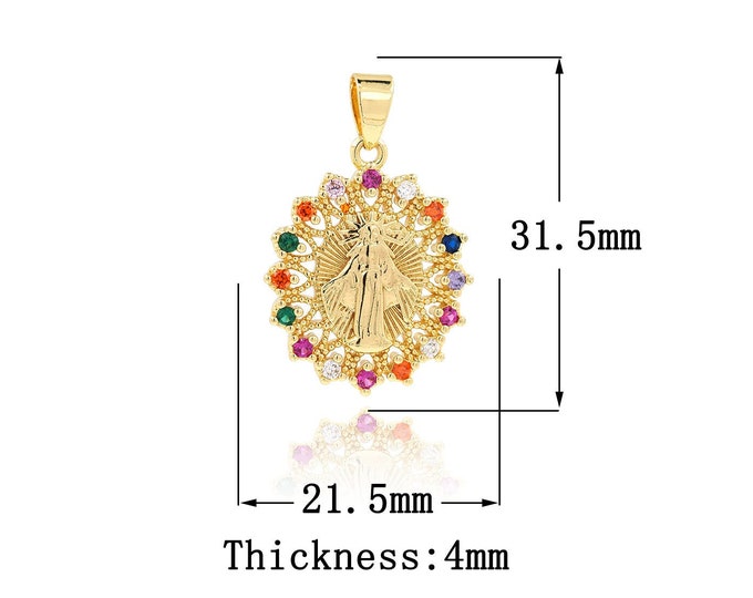 18K Gold Filled Virgin Mary Pendant,Gold Dainty CZ Religion Charms,Catholic Charm Bracelet Necklace for DIY Jewelry Making Supply