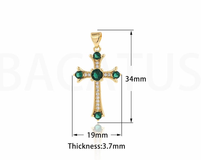 18K Gold Filled Cross Charm, Micropavé CZ Religious Charm, Cross Pendant, DIY Jewelry Supplies, 34x19x3.7mm