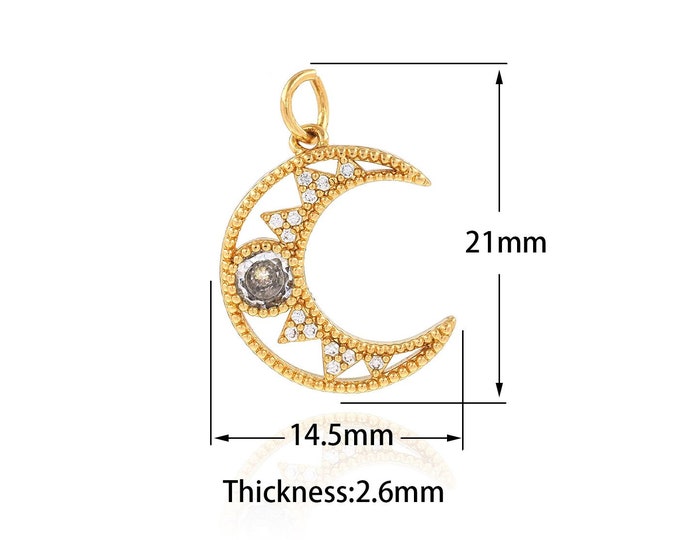 Crescent Necklace, 18K Gold Filled Moon Pendant,Micropavé CZ Crescent Charm, DIY Making Supplies 14.5x21x2.6mm