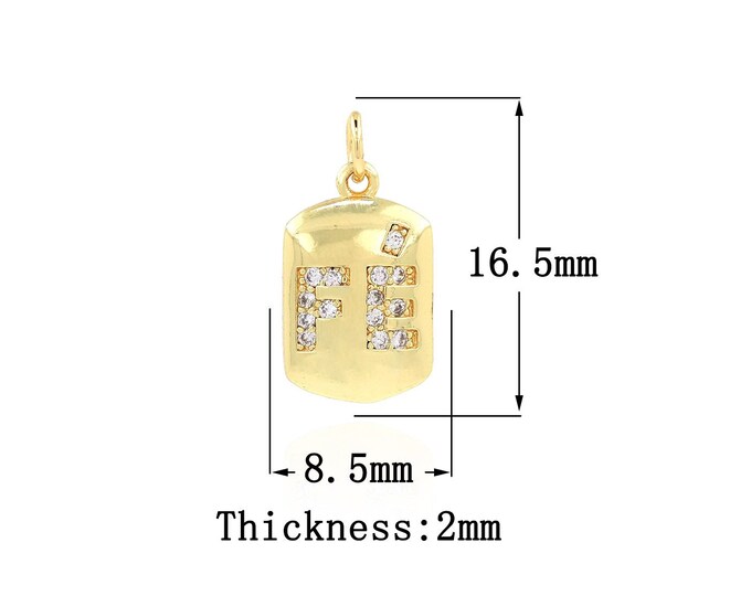 18K Gold Filled Fe Pendant,Gold Dainty Letter Charms,CZ Square Charm Bracelet Necklace for DIY Jewelry Making Supply,16.5x8.5x2mm