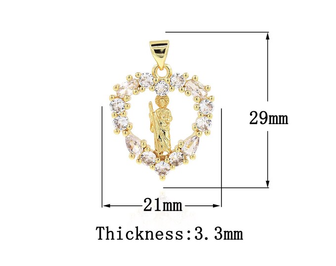 18K Gold Filled Saint Jude Pendant,Gold Dainty St.Juda Charms,CZ Religion Charm Bracelet Necklace for DIY Jewelry Making Supply