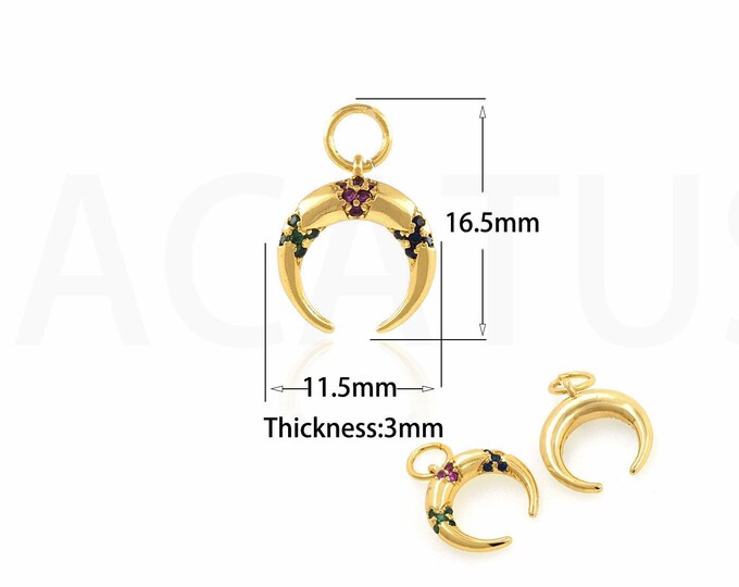 18K Gold Filled Horn Pendant,Gold Dainty CZ Horn Charms,Horn Charm Bracelet Necklace for DIY Jewelry Making Supply