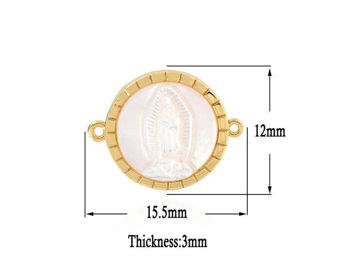 18K Gold Filled Virgin Mary Connectors, Round Catholic Connectors, Religious Charm Bracelet Necklace for DIY Jewelry Making Supply