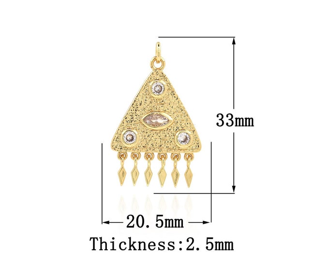 Rhinestone Pendant, Micropavé CZ Fake Crystal Necklace, 18K Gold Filled Triangle Crystal Pendant, DIY Jewelry Accessories, 33x20.5x2.5mm