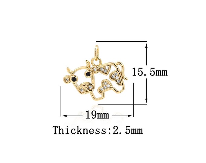 18K Gold Filled Cow Pendant, Gold Dainty Animal Charms,Simple pendant Bracelet Necklace for DIY Jewelry Making Supply