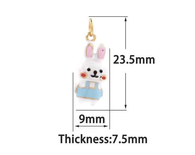 Gold Dainty Polymer Clay Rabbit Charms Bracelet Necklace,18K Gold Filled Cartoon Character Pendant,Suitable for DIY Jewelry Making Supply