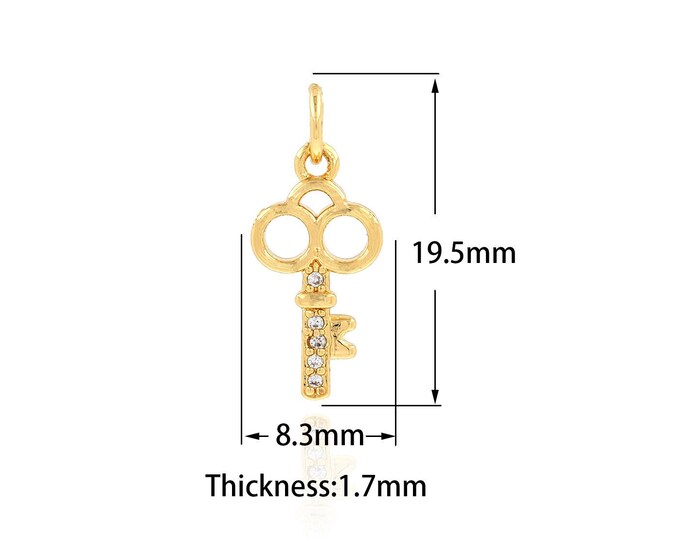 Gold Key Charms,18K Gold Filled Simple pendant Micropavé CZ Key Pendant,Bracelet Necklace for DIY Jewelry Making Supply,8.3x19.5x1.7mm