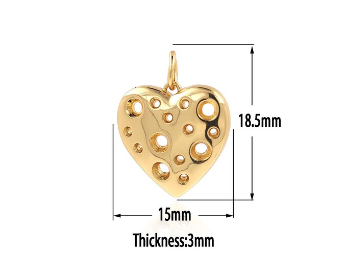 18K Gold Filled Heart Pendant,Gold Dainty Heart Charms,Heart Charm Bracelet Necklace for DIY Jewelry Making Supply